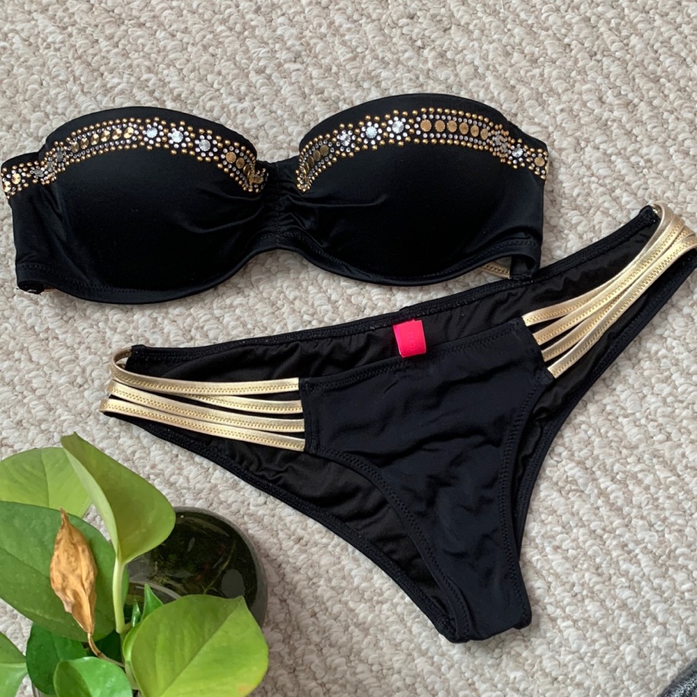 Victoria Secret Black and Gold Bikini Set